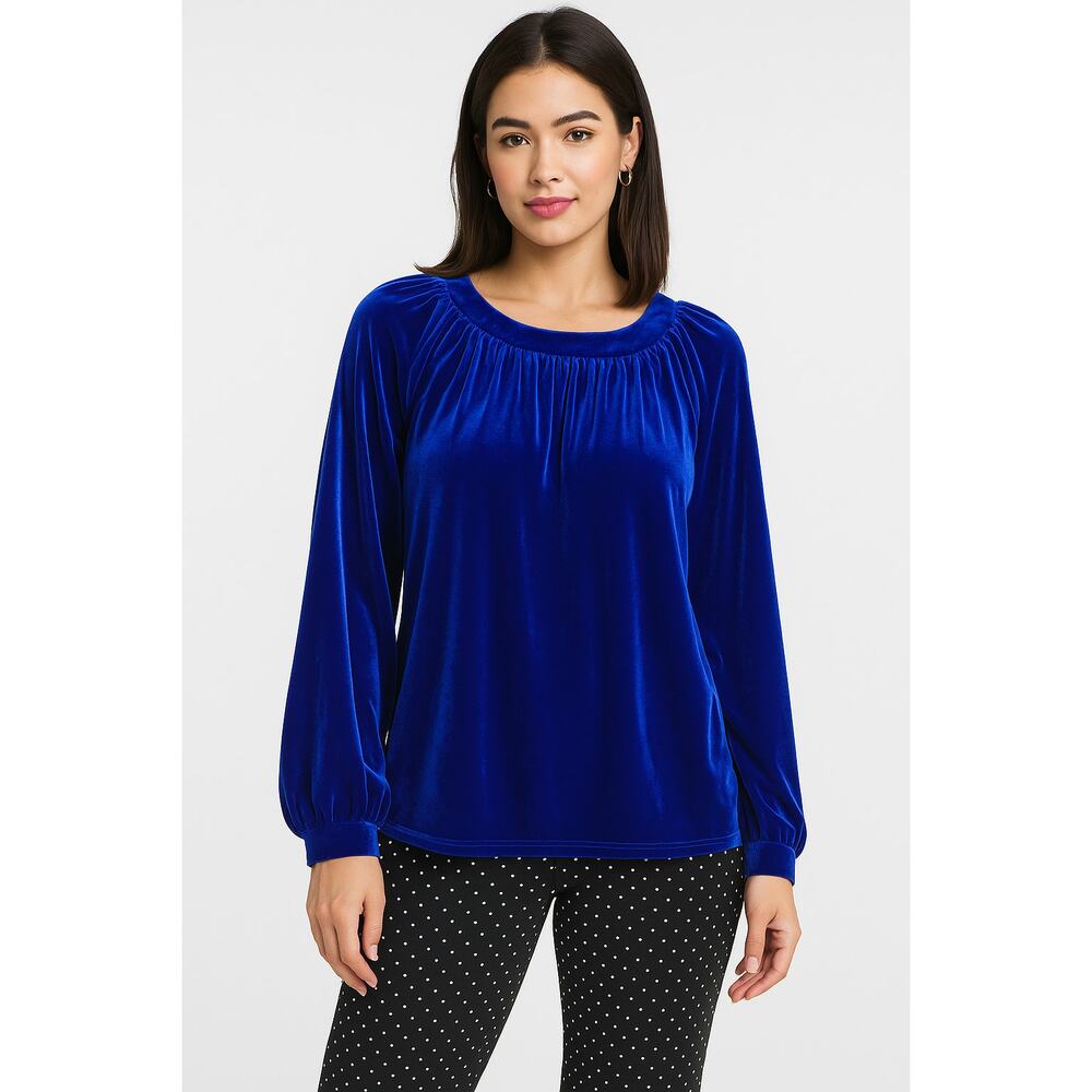 NWT Umgee Women’s Cobalt Blue Velvet Long‎ Sleeve Blouse Top Size Small Holiday